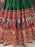 Stylish Green Gamthi-Work Dola Silk Navratri Lehenga Choli
