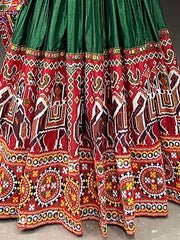 Stylish Green Gamthi-Work Dola Silk Navratri Lehenga Choli