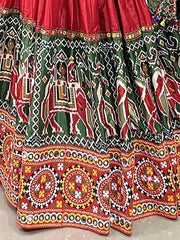 Vibrant Red Gamthi Work Dola Silk Navratri Lehenga Choli