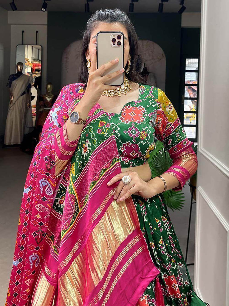Enchanting Green Digital Printed Gaji Silk Traditional Lehenga Choli