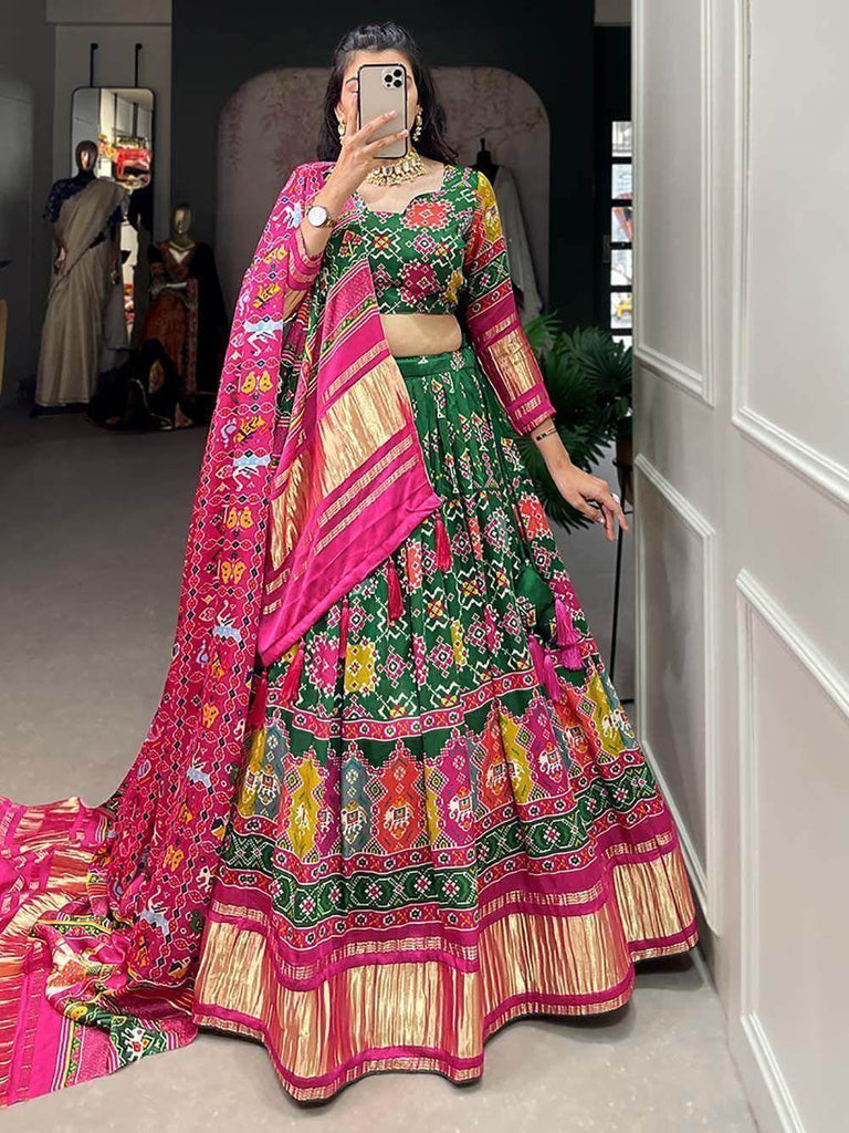 Enchanting Green Digital Printed Gaji Silk Traditional Lehenga Choli