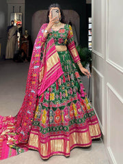 Enchanting Green Digital Printed Gaji Silk Traditional Lehenga Choli