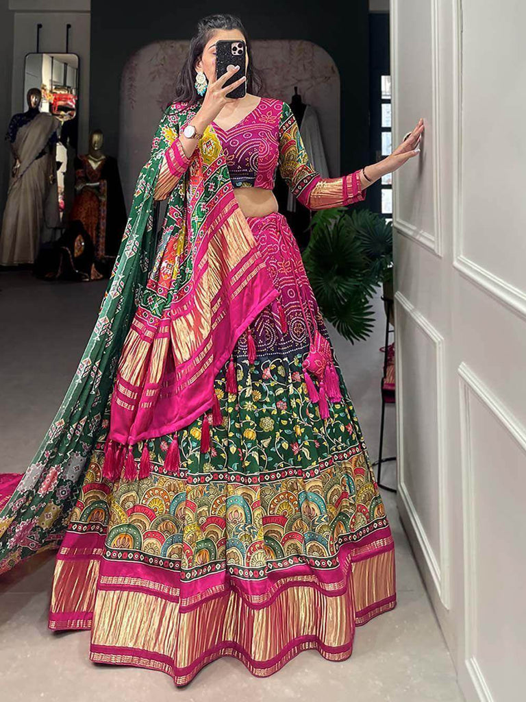 Charming Multi-Color Digital Printed Gaji Silk Wedding Lehenga Choli