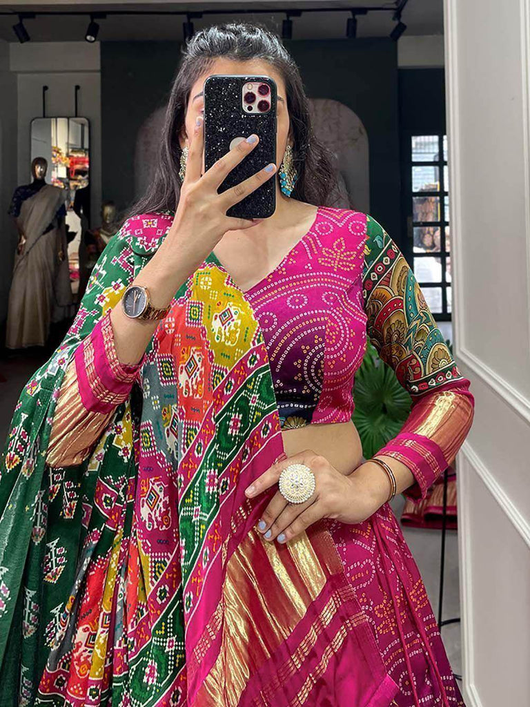 Charming Multi-Color Digital Printed Gaji Silk Wedding Lehenga Choli