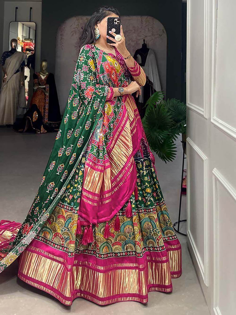 Charming Multi-Color Digital Printed Gaji Silk Wedding Lehenga Choli
