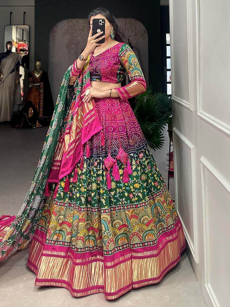 Charming Multi-Color Digital Printed Gaji Silk Wedding Lehenga Choli