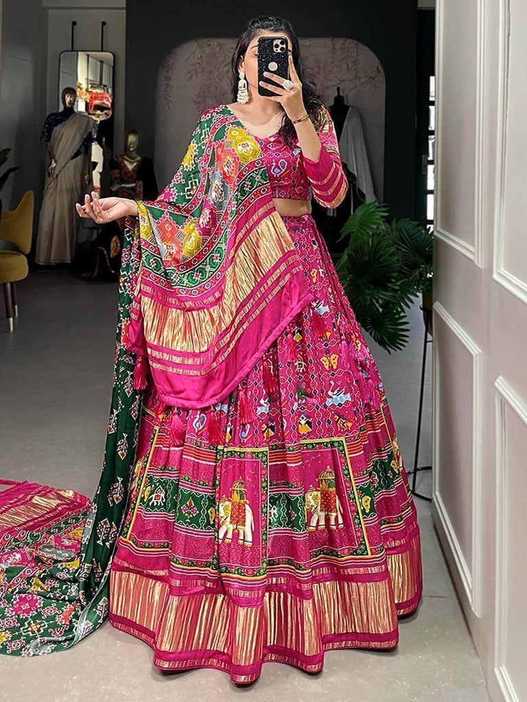 Precious Pink Digital Printed Gaji Silk Festival Wear Lehenga Choli