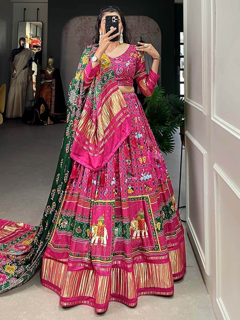 Precious Pink Digital Printed Gaji Silk Festival Wear Lehenga Choli