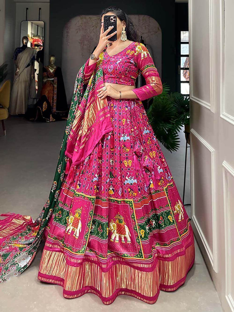 Precious Pink Digital Printed Gaji Silk Festival Wear Lehenga Choli