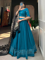Precious Blue Cotton Traditional Plain Lehenga Choli With Dupatta