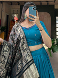 Precious Blue Cotton Traditional Plain Lehenga Choli With Dupatta