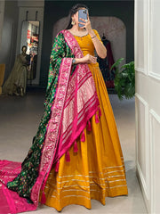 Stunning Mustard Yellow Cotton Plain Lehenga Choli With Dupatta