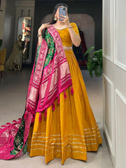 Stunning Mustard Yellow Cotton Plain Lehenga Choli With Dupatta