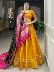 Stunning Mustard Yellow Cotton Plain Lehenga Choli With Dupatta