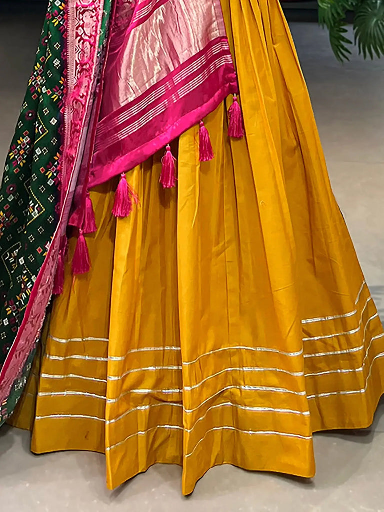 Stunning Mustard Yellow Cotton Plain Lehenga Choli With Dupatta