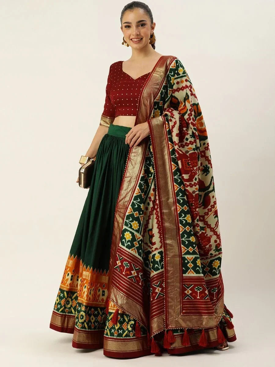 Alluring Green Patola Print Silk Festival Wear Lehenga Choli