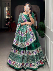 Enchanting Green Patola Print Dola Silk Wedding Wear Lehenga Choli