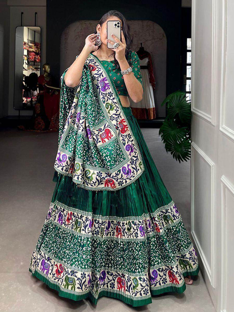 Enchanting Green Patola Print Dola Silk Wedding Wear Lehenga Choli