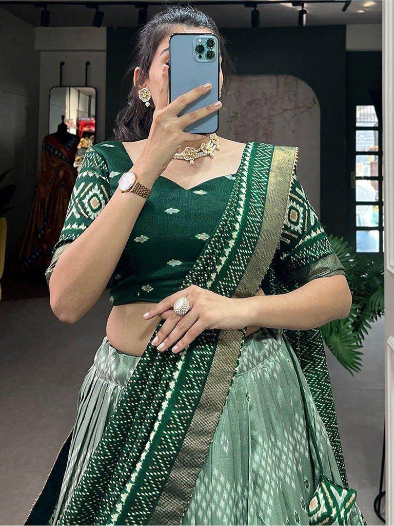 Marvelous Green Digital Print Silk Mehendi Wear Lehenga Choli With Dupatta