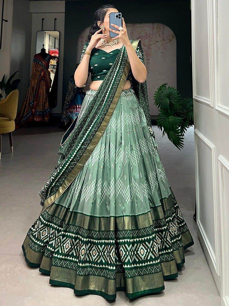 Marvelous Green Digital Print Silk Mehendi Wear Lehenga Choli With Dupatta