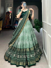 Marvelous Green Digital Print Silk Mehendi Wear Lehenga Choli With Dupatta