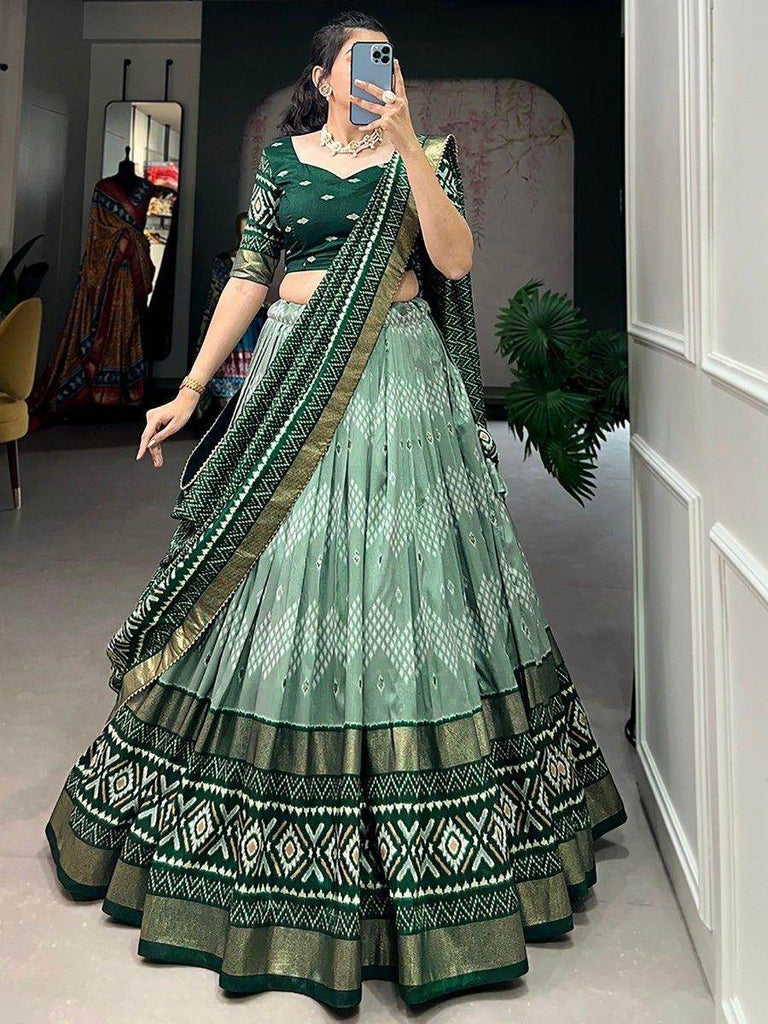 Marvelous Green Digital Print Silk Mehendi Wear Lehenga Choli With Dupatta