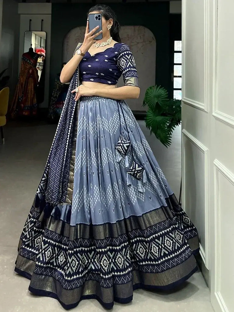 Outstanding Navy Blue Sequins Silk Festival Wear Lehenga Choli