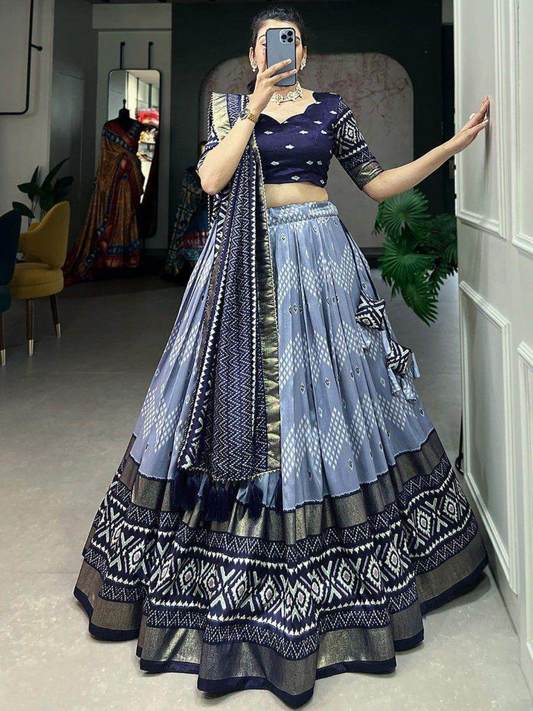 Outstanding Navy Blue Sequins Silk Festival Wear Lehenga Choli