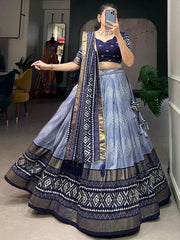 Outstanding Navy Blue Sequins Silk Festival Wear Lehenga Choli