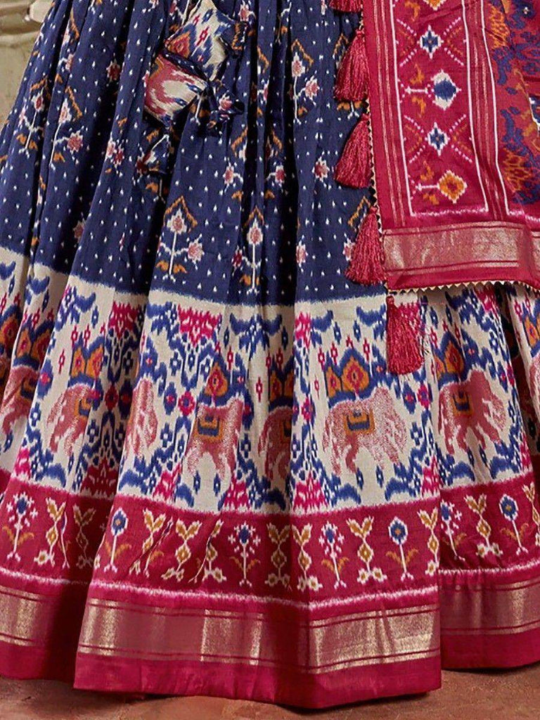 Amazing Navy Blue Patola Printed Silk Lehenga Choli With Dupatta