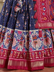 Amazing Navy Blue Patola Printed Silk Lehenga Choli With Dupatta