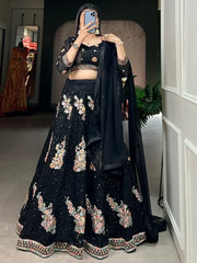 Astonishing Black Sequins Georgette Reception Wear Lehenga Choli
