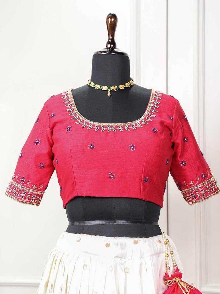 Gorgeous White Zari Weaving Jacquard Silk Traditional Lehenga Choli