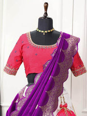 Gorgeous White Zari Weaving Jacquard Silk Traditional Lehenga Choli