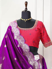 Gorgeous White Zari Weaving Jacquard Silk Traditional Lehenga Choli