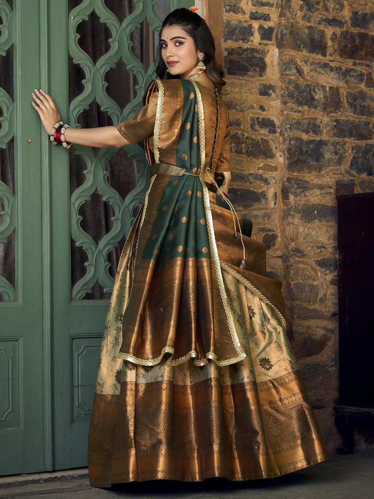 Lovely Green Zari Weaving Jacquard Festival Wear Half Saree Lehenga