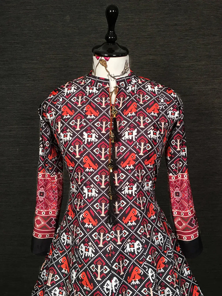 Amazing Black Patola Printed Silk Traditional Gown With Dupatta