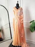 Glamorous Peach Digital Print Satin Silk Occasion Saree With Blouse