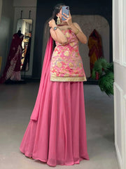 Attractive Baby Pink Printed Jacquard Silk Function Wear Palazzo Kurti