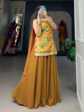 Amazing Mustard Yellow Printed Jacquard Silk Festival Wear Palazzo Kurti