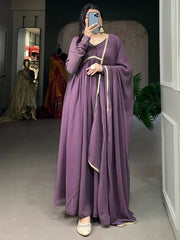 Bewitching Purple Georgette Event Wear Plain Gown With Dupatta