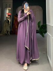 Bewitching Purple Georgette Event Wear Plain Gown With Dupatta