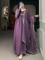 Bewitching Purple Georgette Event Wear Plain Gown With Dupatta