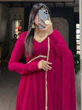 Mesmerizing Pink Georgette Function Wear Plain Gown With Dupatta