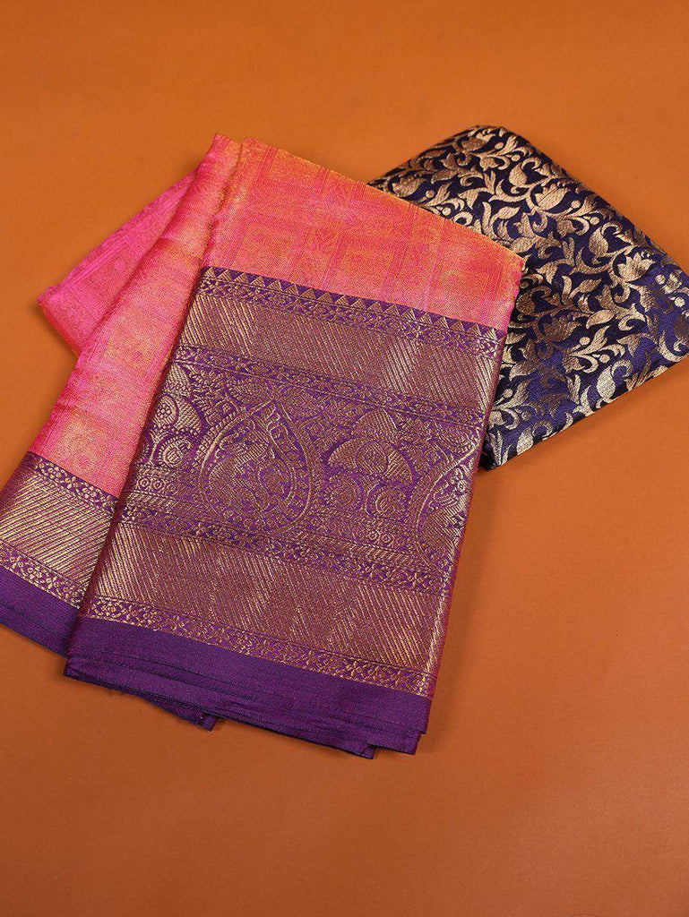 Attractive Pink Zari Weaving Kanjivaram Function Wear Saree With Blouse