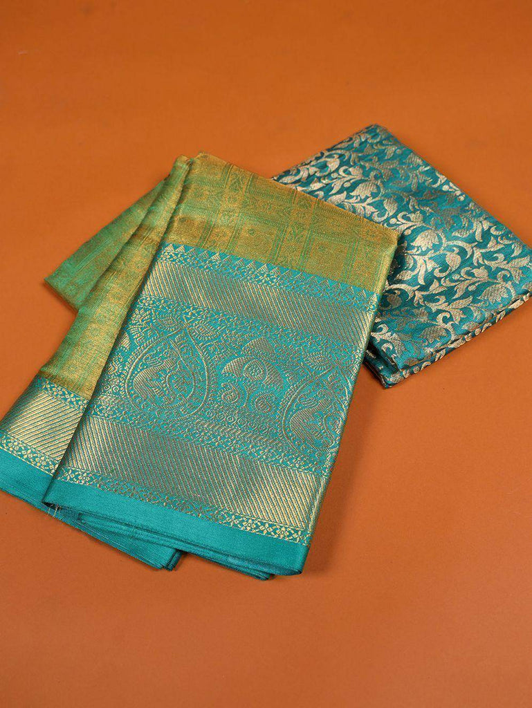 Alluring Green Zari Weaving Kanjivaram Traditional Saree With Blouse