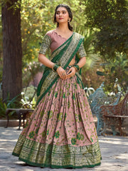 Beautiful Dusty Pink Kalamkari Printed Silk Festival Wear Lehenga Choli
