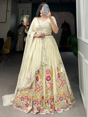 Awesome Cream Sequins Georgette Wedding Wear Lehenga Choli
