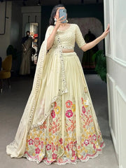 Awesome Cream Sequins Georgette Wedding Wear Lehenga Choli