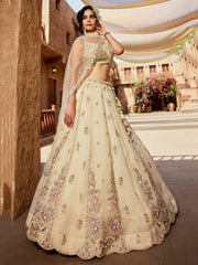 Lovable Cream Sequins Tissue Silk Pastel Lehenga Choli With Dupatta - Ethnic Plus In